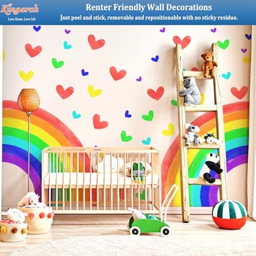 Large Rainbow Wall Decals, Colorful Heart Nursery Kids Wall Stickers Decor