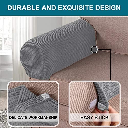 Turquoize Stretch Armrest Covers for Chairs and Sofas Couch Arm Covers for Sofa Spandex Jacquard Armrest Cover Anti-Slip Furniture Protector Washable Armchair Slipcovers for Recliner Set of 4, Dove