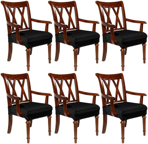 Havawish Extra Wide Dining Chair Seat Covers, Black, Velvet, 6 Pcs