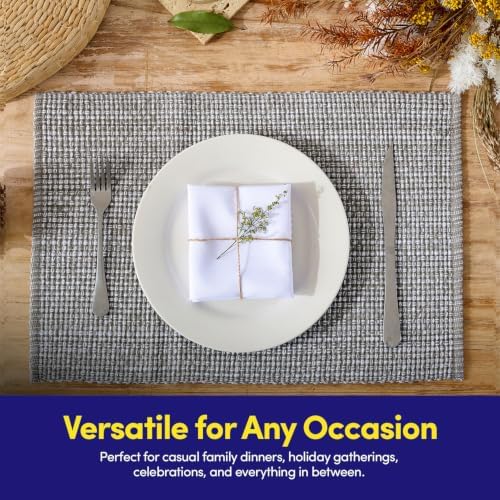 Sweet Home Collection 100% Cotton Placemats for Dining Room Rectangle Two Tone Woven Fabric 13" x 19" Soft Durable Table Mat Set, Set of 4, Gray