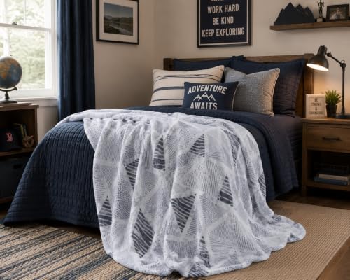 Soft Fleece Throw Blanket, Bohemian Boho Geometrical Grey White, 50x60