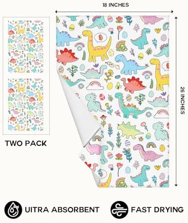 Miss Adola Cute Kitchen Towels Set of 2, 18 x 26 Inch, Dinosaur
