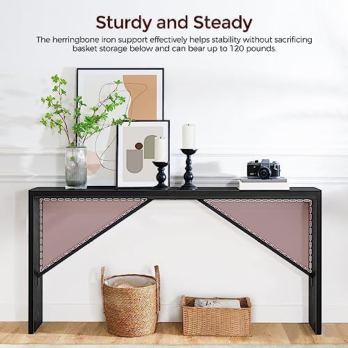 MAHANCRIS Console Table, 62.2"Long Sofa Table Behind Couch, Black CTHB15801