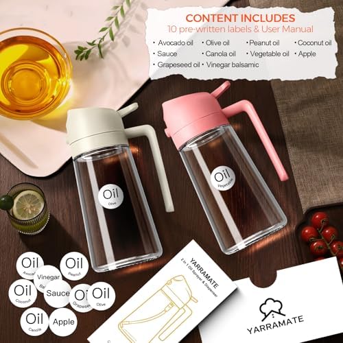 YARRAMATE 16 oz 2-in-1 Glass Olive Oil Sprayer for Cooking, WhiteOrange