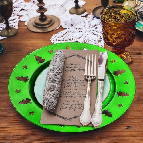 Green Christmas Tree Charger Plates - 13" Reusable Openwork Holidays Party Decorations Round Chargers for Dinner Plate - Elegant Table Setting Centerpieces 6 Pack