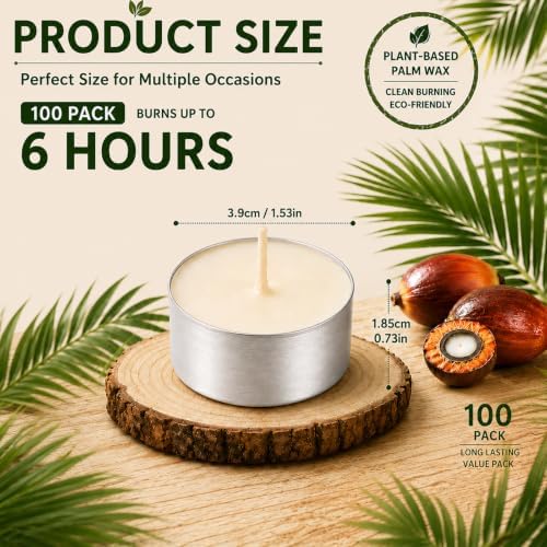 Tea Lights Candles 100 Pack, 6-7 Hour Long Burning Tealight Candles Bulk