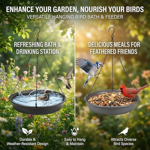 CARGEN Hanging Bird Bath Bird Feeder - 11.8inch Water Feeder Tray Outdoor