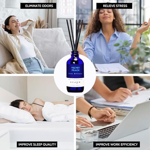Xcleen Reed Diffuser Set, Velvet Peach Scent Fragrance Oil Diffuser, Reed Diffusers for Home, Bathroom Air Fresheners & Decor (Pack of 2)