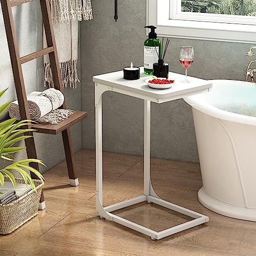 QEEIG C Shaped End Table Side Tables for Couch Set of 2, White