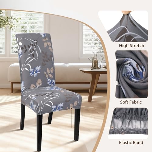 SearchI Dining Room Chair Covers Set of 6, Stretch Printed Kitchen Chair Slipcovers Removable Washable Parsons Chair Covers Protector for Dining Room, Hotel, Ceremony (Flower Pattern4)