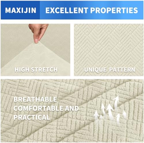 MAXIJIN 4 Piece Couch Covers for 3 Cushion Couch Sofa Covers, Stretch Couch Slipcovers for Sofas with 3 Cushions, Thick 3 Seat Furniture Protector for Dogs Pet (71"-91", Beige)