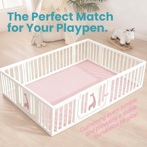 Huloo Sleep Baby Play Mat for Floor,Extra Large 71"×79" Playpen Mat for Toddler,Infant,Kids,1.3" Thick Elasti Foam Non-Slip Nursery Rug,Water Repellent Soft Padded Activity Mats for(Pink)
