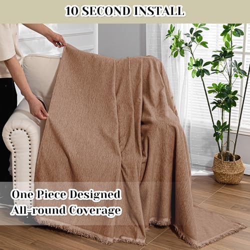 MEETSKY Oversized Chair Cover Armchair Small Couch Cover Single Sofa Cover for Dog Couch Cover for Sofa Recliner，Chenille Sofa Throw Cover for Pets Sofa Cover Thick Washable, 71" x 91", Camel