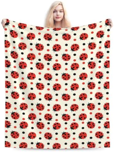 Cute Ladybugs Fleece Throw Blanket Ultra Soft Cozy Decorative Flannel Blanket for Home Bed Couch Chair Travel 80x60in