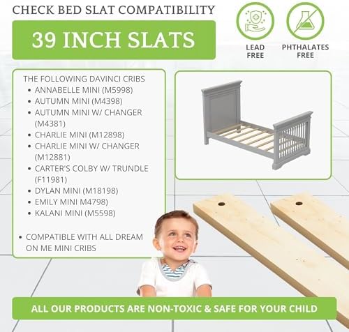 Twin Size Wood Bed Slats 39" 8pc Bunkie Board & Box Spring Replacement