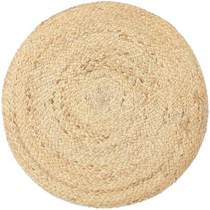 · REDEARTH · Jute Pouf Ottoman - Cylinder Half & Half - Natural Teal