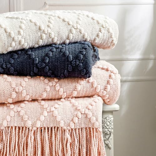 BOURINA Navy Throw Blanket 50 x70 Inch Jacquard Throw Knitted Blanket