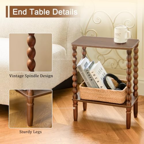 Fultyle Small Narrow Side Table, Skinny End Table with Storage, Nightstand