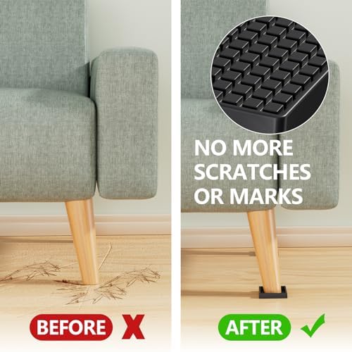 Non Slip Furniture Pads - 2x2 Anti Skid Caster Cups, 8PCS Square Furniture Coasters for Hardwood Floors, Anti Slide Furniture Cup Bed Floor Protectors, Furniture Stoppers to Prevent Sliding(Black)
