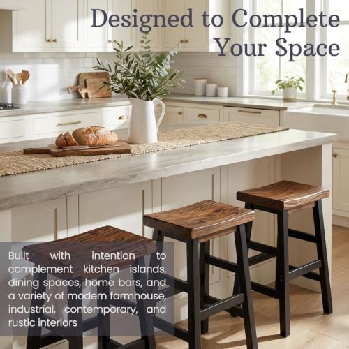 Alaterre Furniture Pomona Solid Wood Bar Stool Set of 2, Brown/Black, 26”