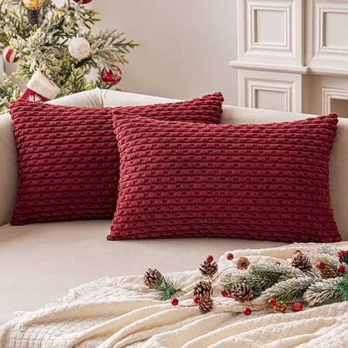 MIULEE Christmas Lumbar Decorative Throw Pillow Covers 12x20 Burgundy