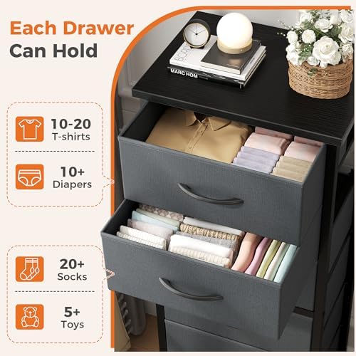 Sweetcrispy Tall Fabric Dresser for Bedroom, 6 Drawer Chest of Drawers