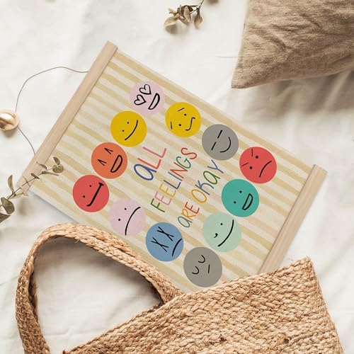 MAQIKA Boho Mental Health Poster Framed with Wood Hanger, Boho Classroom Hanging Wall Decor, Feeling Chart Emotions Canvas Wall Art Paints for Therapy Counselor Office Classroom, 12x16 Inch Set of 2