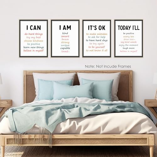 BESERH Positive Affirmation Wall Decor, Inspirational Motivational Quote Wall Art Prints Posters for Classroom Kids Room Nursery Playroom, 12x16 Inches Set of 4 Unframed