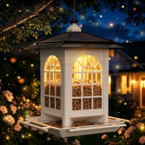 Birdream Solar Bird Feeders for Outdoors Hanging, Assembly Required, 1-Min Easy Setup, Attracting for Wild Bird Cardinals Chickadees and Finches, 3.5LB