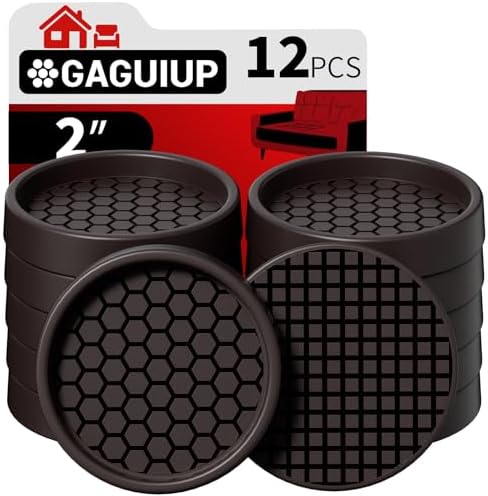 Non Slip Furniture Pads - 2" Anti Skid Caster Cups, 12PCS Round Furniture Coasters for Hardwood Floors, Anti Slide Furniture Cup Bed Couch Floor Protectors,Furniture Stoppers to Prevent Sliding(Brown)