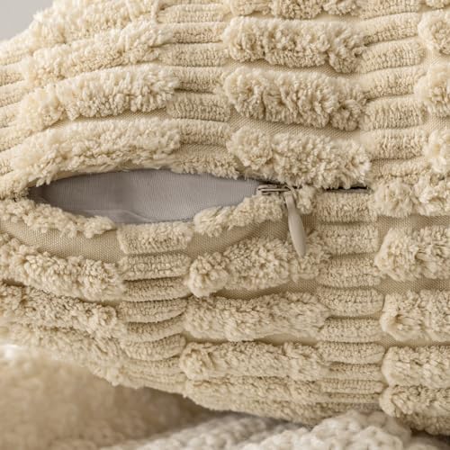 MIULEE Corduroy Decorative Throw Pillow Covers 18x18 Tan Pack of 2
