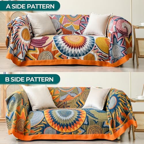 Embroider Sun Boho Throw Blanket for Bed Couch,90"×98"