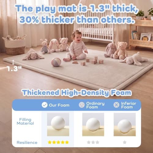 1.3" Thick Baby Play Mat for Floor,59x79 Large Memory Foam Tummy Time Mat