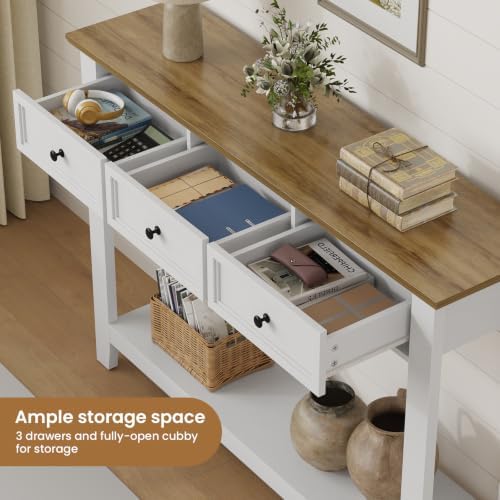 46.5" W Narrow Console Table with 3 Drawers, White