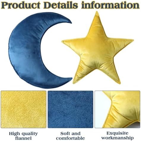 Beeveer 2 Pcs Moon Star Pillow for Kids, Soft Velvet Nursery Decor