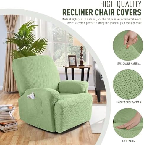 KinCam Recliner Chair Covers, Stretch Reclining Cover, Light Green