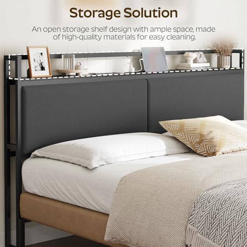 YATINEY King Headboard Only with Storage, Upholstered Head Board with Charging Station, Height Adjustable, Sturdy and Stable, Vintage Style, Black