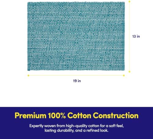 Sweet Home Collection 100% Cotton Placemats for Dining Room Rectangle Two Tone Woven Fabric 13" x 19" Soft Durable Table Mat Set, Set of 4, Turquoise