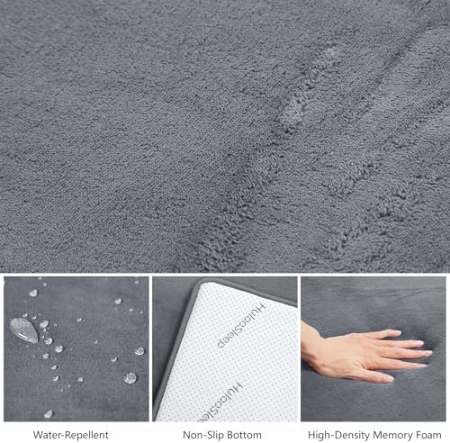 Huloo Sleep Baby Play Mat for Floor,1.3" Thick Elasti-Foam 47"×47" Playpen Mat for Tummy Time,Water Repellent Soft Coral Velvet for Toddler,Infant,Kids,Non-Slip Backing Safe for Crawling(Dark Grey)