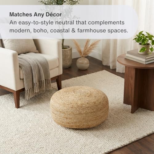 · REDEARTH · Jute Circular Low Pouf Ottoman - Boho Foot Stool - Natural