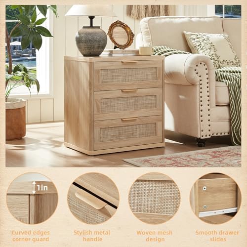 LEYAOYAO Rattan 23" Nightstands Set of 2 with Drawers for Bedroom