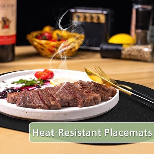 Faux Leather Oval Placemats Set of 6, Black