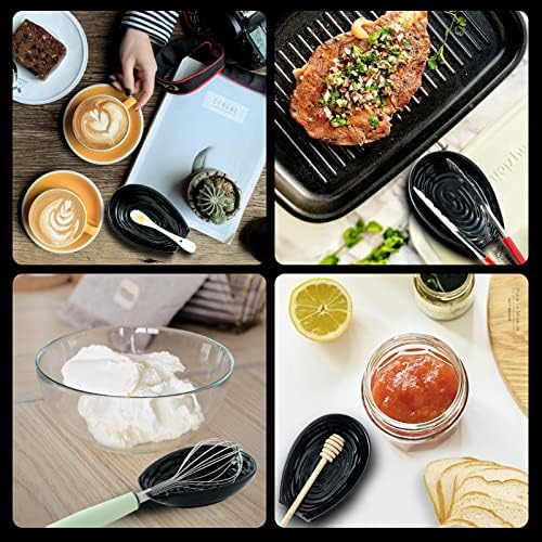 Hasense Spoon Rest for Stove Top, Spoon Holder for Kitchen Counter, Ceramic Cooking Spoon Holder for Ladle Spatula Tong and Spoon, Kitchen Utensil Rest for Home Coffee Bar Decor, Black, 2 PCS