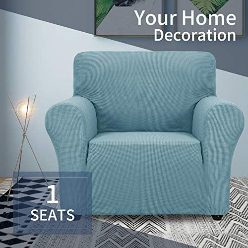 JIVINER Super Stretch Chair Slipcovers with Arms 1-Piece Jacquard Small Checks Living Room Armchair Covers Soft Anti Slip Sofa Couch Furniture Protector for Kids Pets (Chair, Light Blue)
