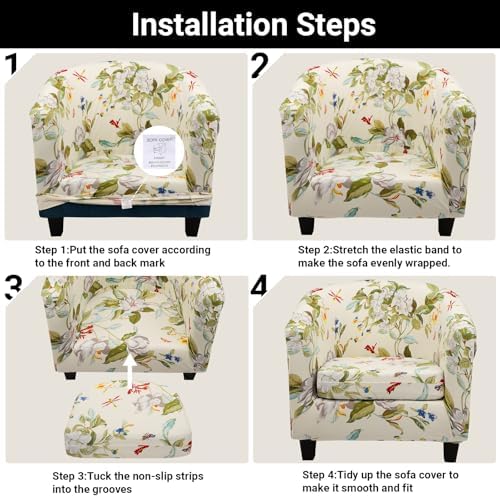 Barrel Chair Slipcovers, 2 Piece Soft Club Chair Slipcover with Cushion Cover, High Stretch Armchair Sofa Covers Tub Slipcover Removable Furniture Protectors for Living Room Bar Counter