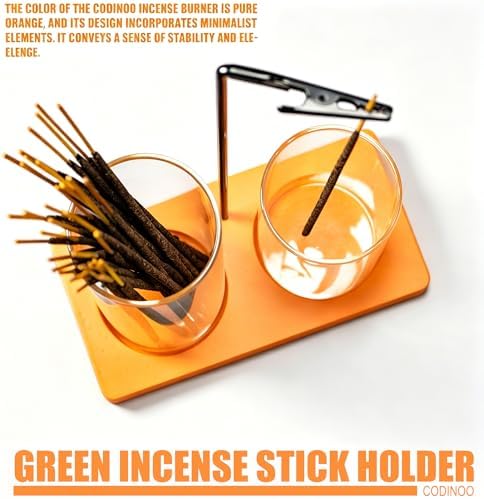 2 in 1 Incense Holder for Sticks Incense Burner Holder with Storage,Glass Upside Down Incense Holder for Sticks with Glass Ash Catcher for Meditation Yoga Spa Room Home Decor[Orange]