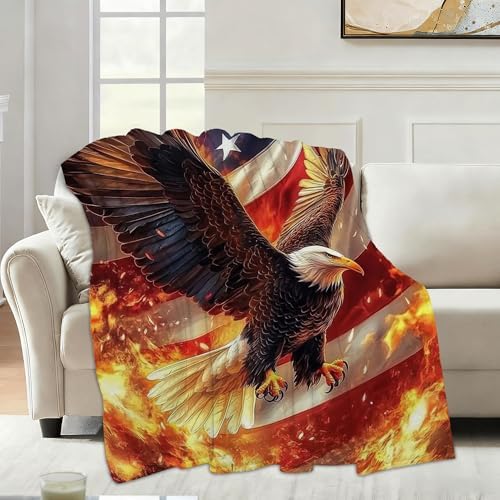 Bald Eagle Sofa Throw Blankets,American Flag Soft Cozy Fuzzy Lightweight Travel Blanket,Flannel Fleece Fall Throw Blanket for Couch,Bed,Camping,Movie Nights,Watching TV 60 X 80 Inch