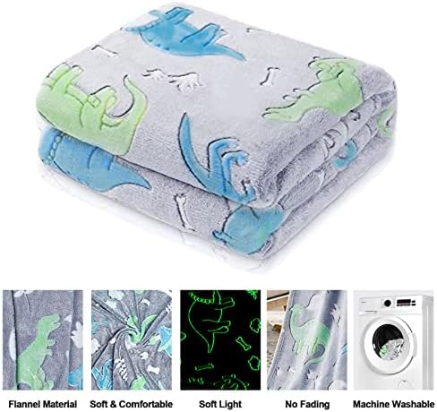 Glow in the Dark Dinosaur Kids Blanket - Soft Fleece Throw, 50"x60" - Boys & Toddlers, Birthday Gift