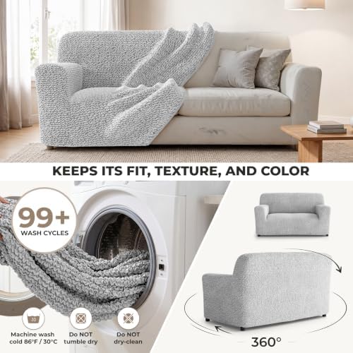 PAULATO Premium Stretch Couch Covers for Sofa - Sofa Chair Cover Washable, Dogs & Pets Friendly - Elastic Polyester Loveseat Slipcovers - Non-Slip Love Seat Couch Covers - Light Grey (40"-63" Wide)