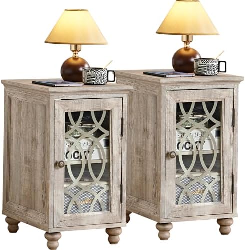 Joaxswe Narrow Side Table Set 2 with Glass Door Storage